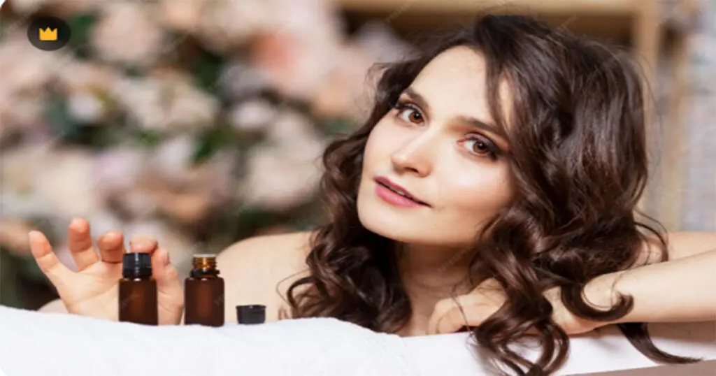 زجاجات مختلفة من زيوت طبيعية للشعر المصبوغ مثل زيت جوز الهند وزيت اللوز الحلو.